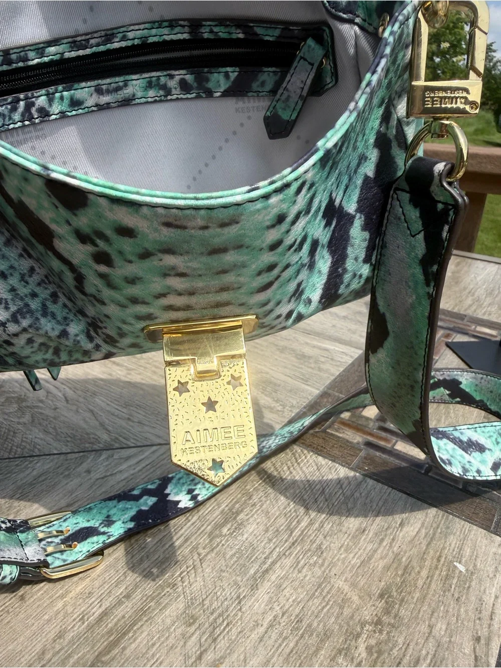 NWOT Aimee Kestenberg Mint Green and Black Snake-Print Crossbody - Picture 10 of 10
